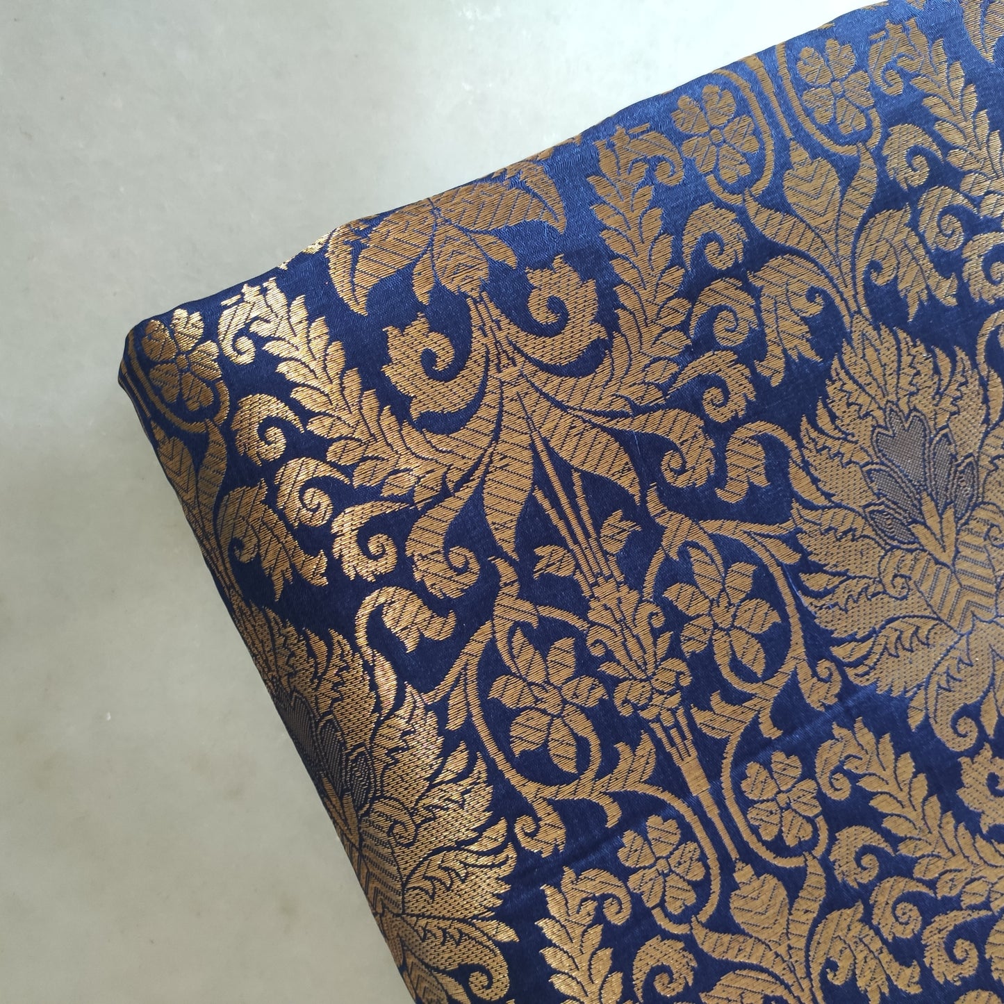 Navy blue Gold Banarasi Brocade fabric