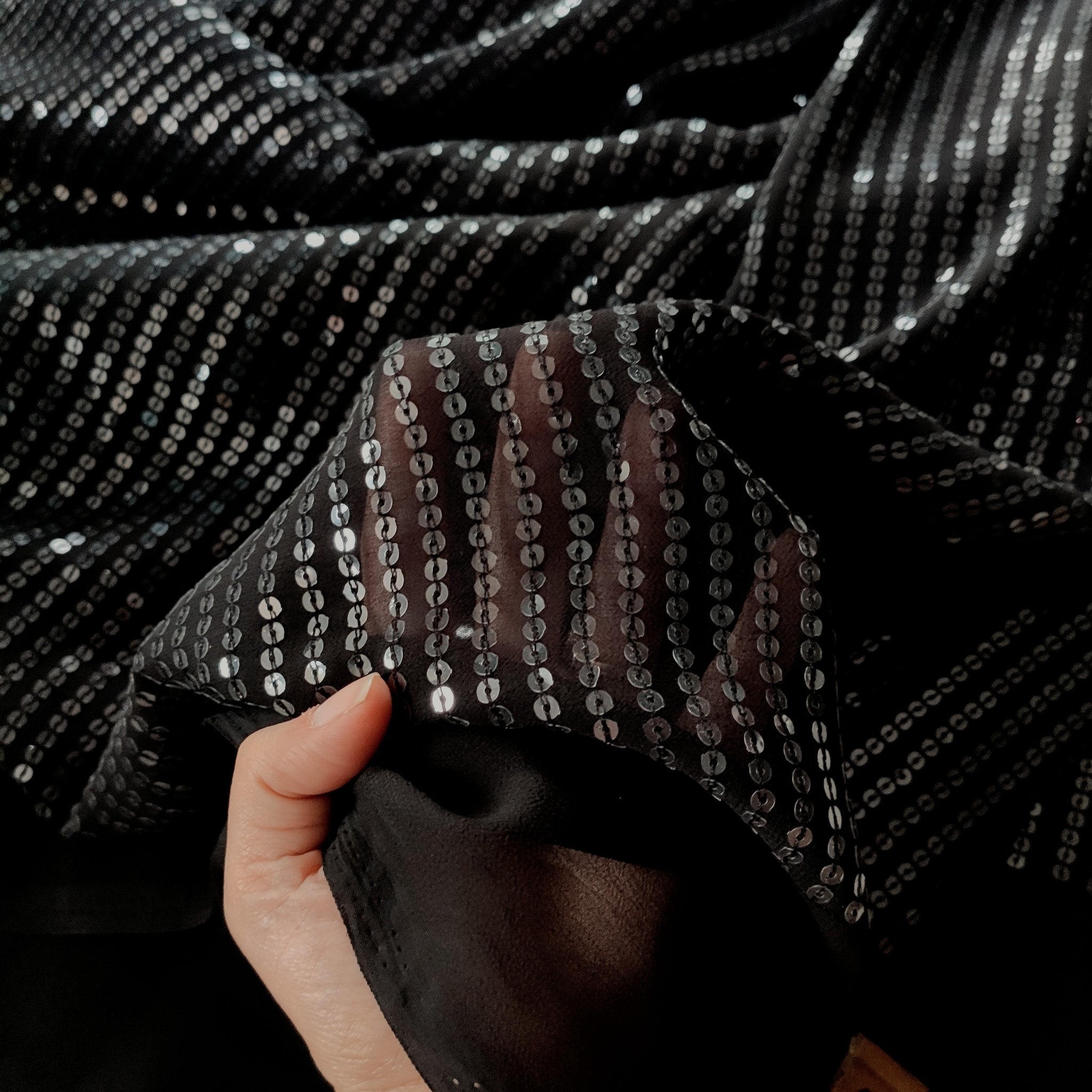 Black Transparent Sequin embroidered fabric