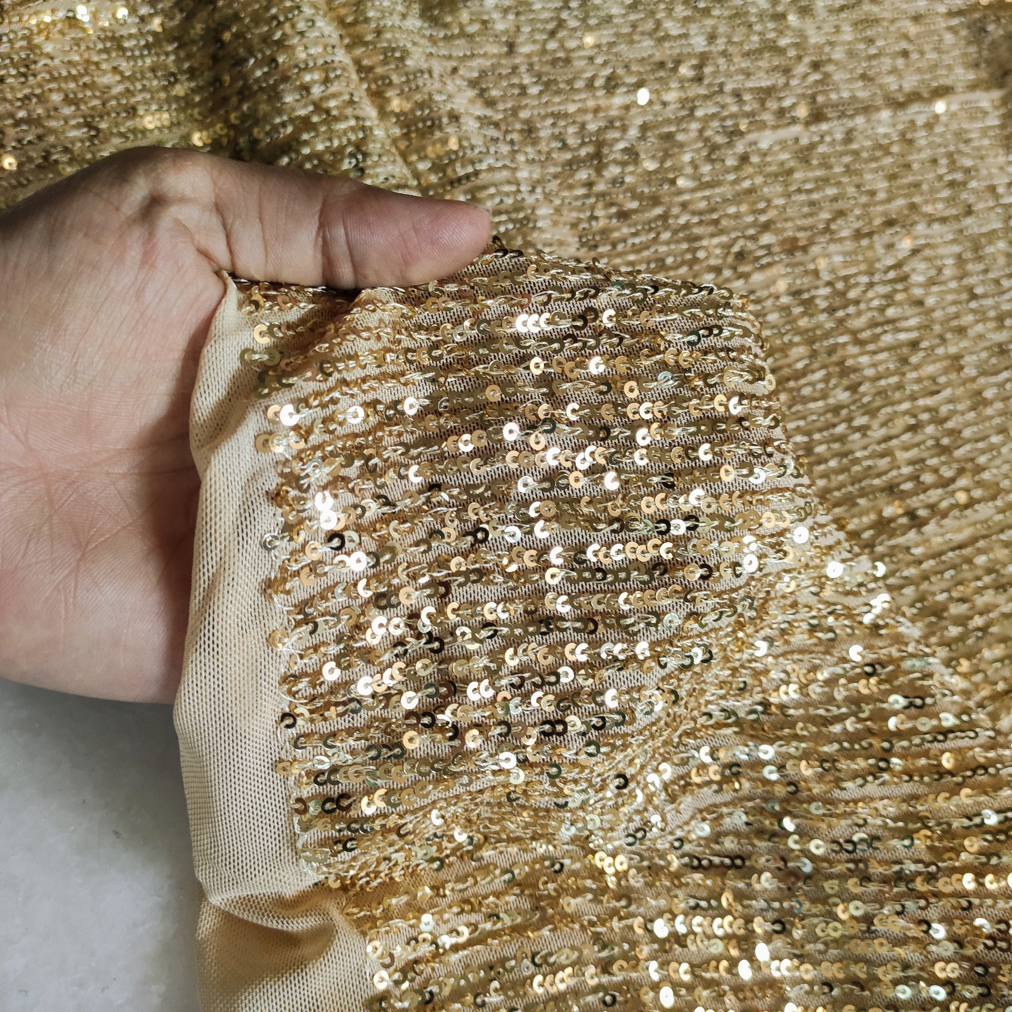 Golden Sequin embroidered on Imported Lycra net
