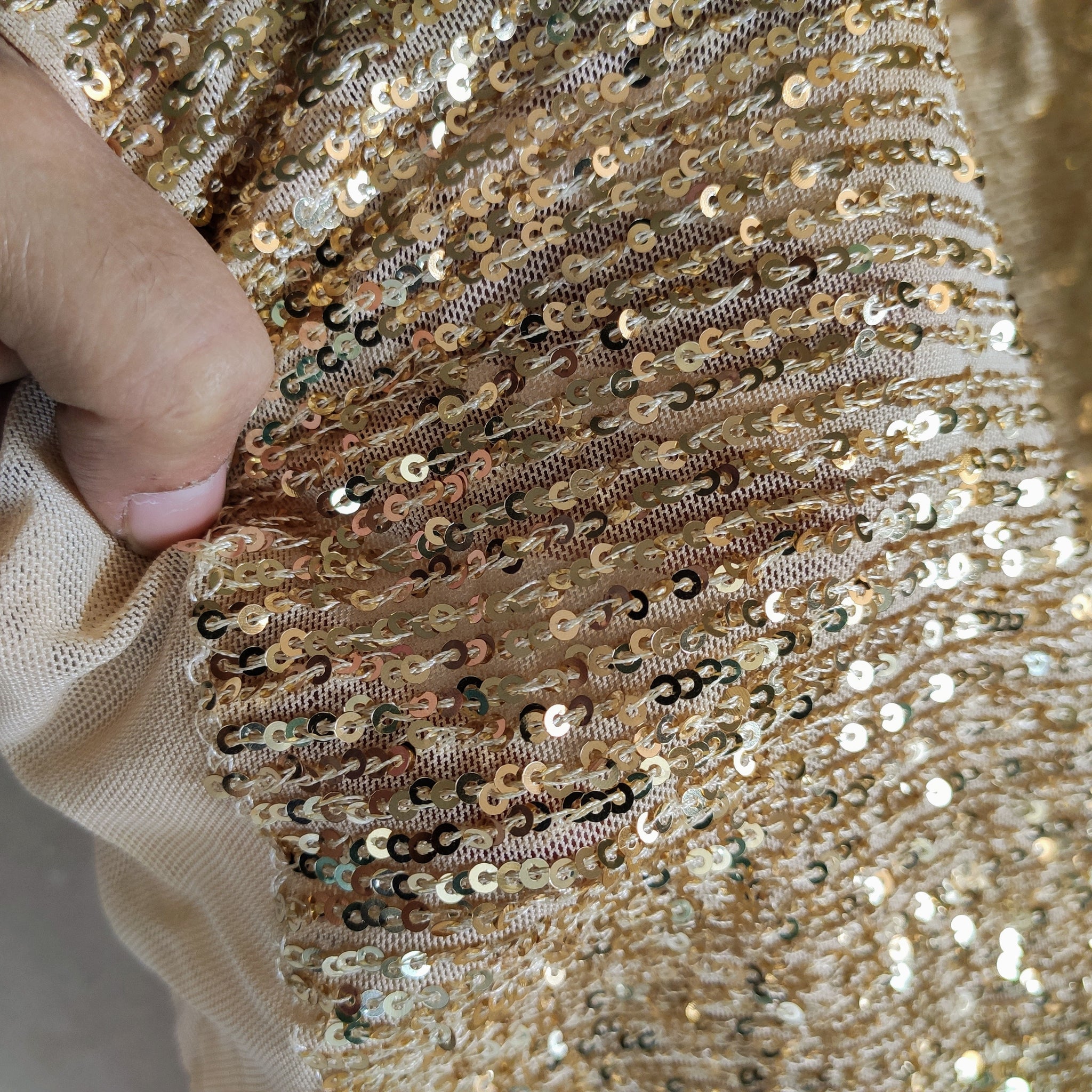 Golden Sequin embroidered on Imported Lycra net