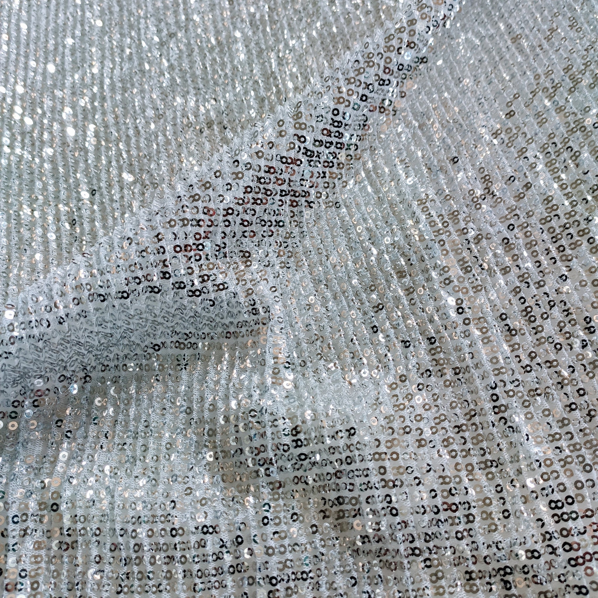 Silver white Sequin embroidered on Imported Lycra net