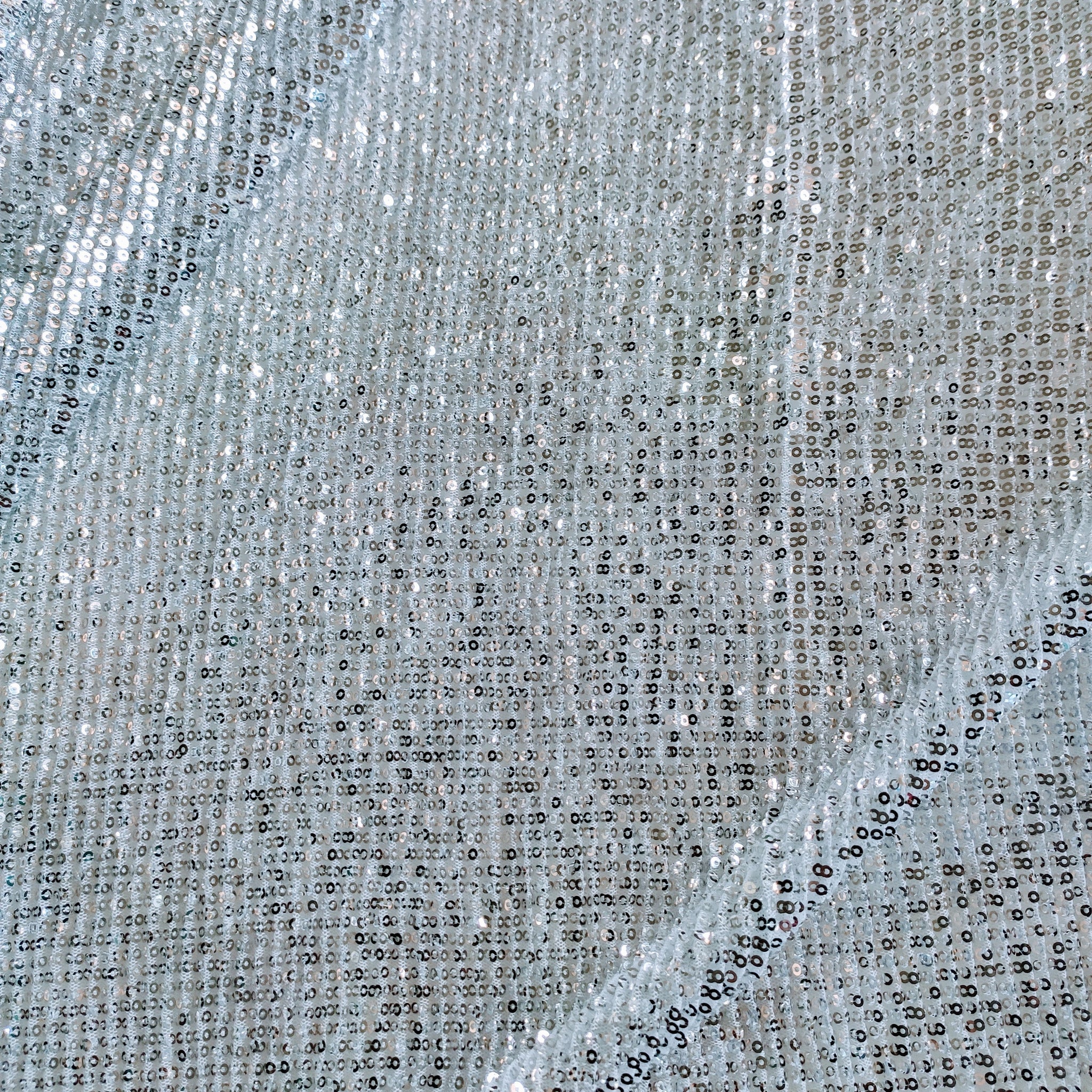 Silver white Sequin embroidered on Imported Lycra net