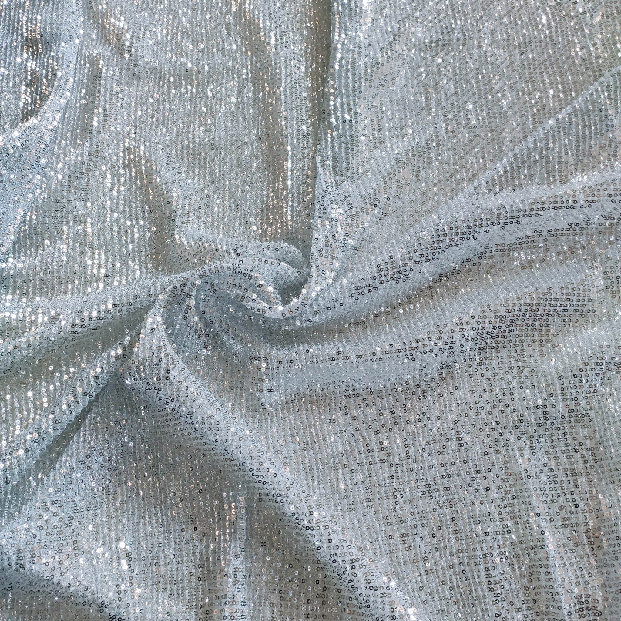 Silver white Sequin embroidered on Imported Lycra net