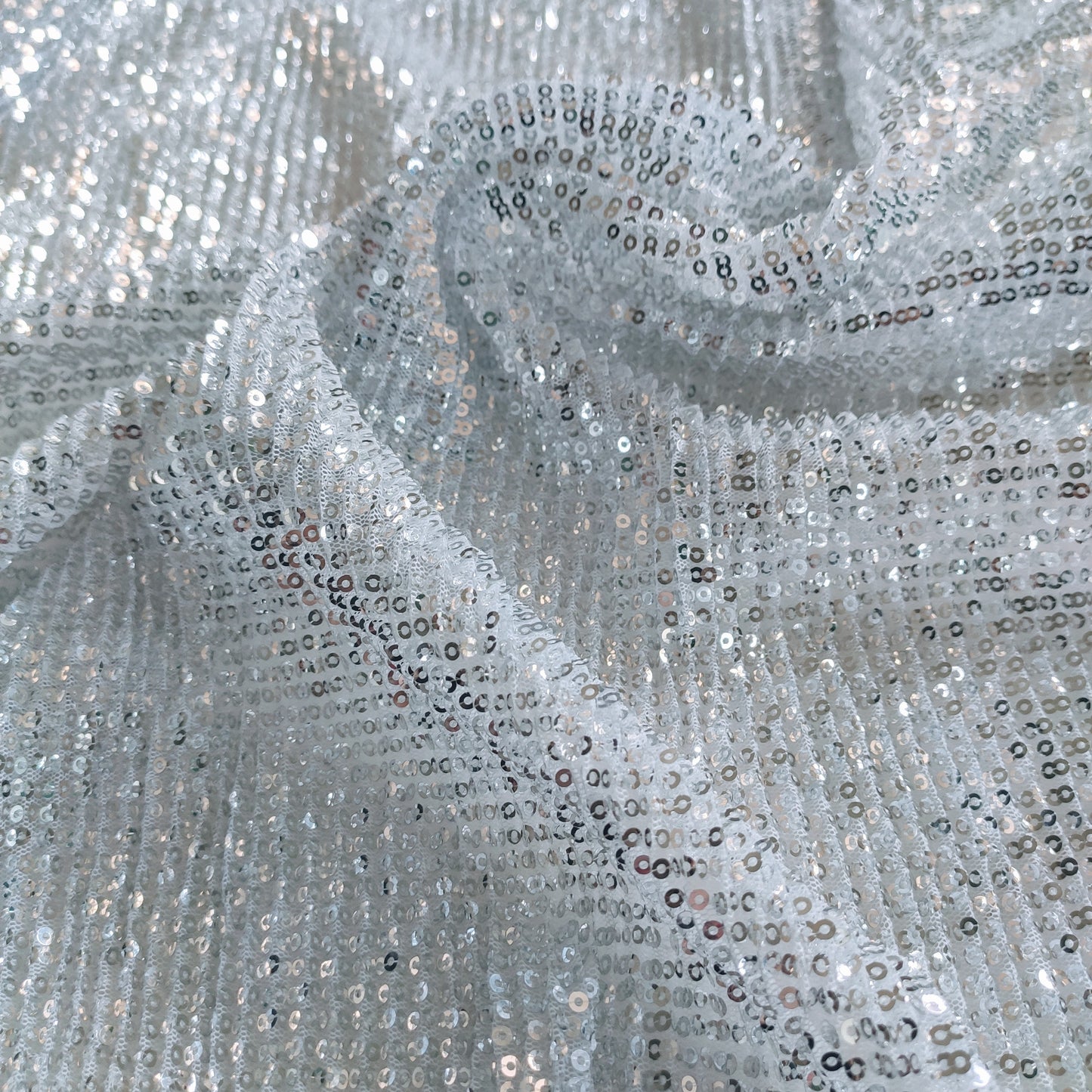 Silver white Sequin embroidered on Imported Lycra net