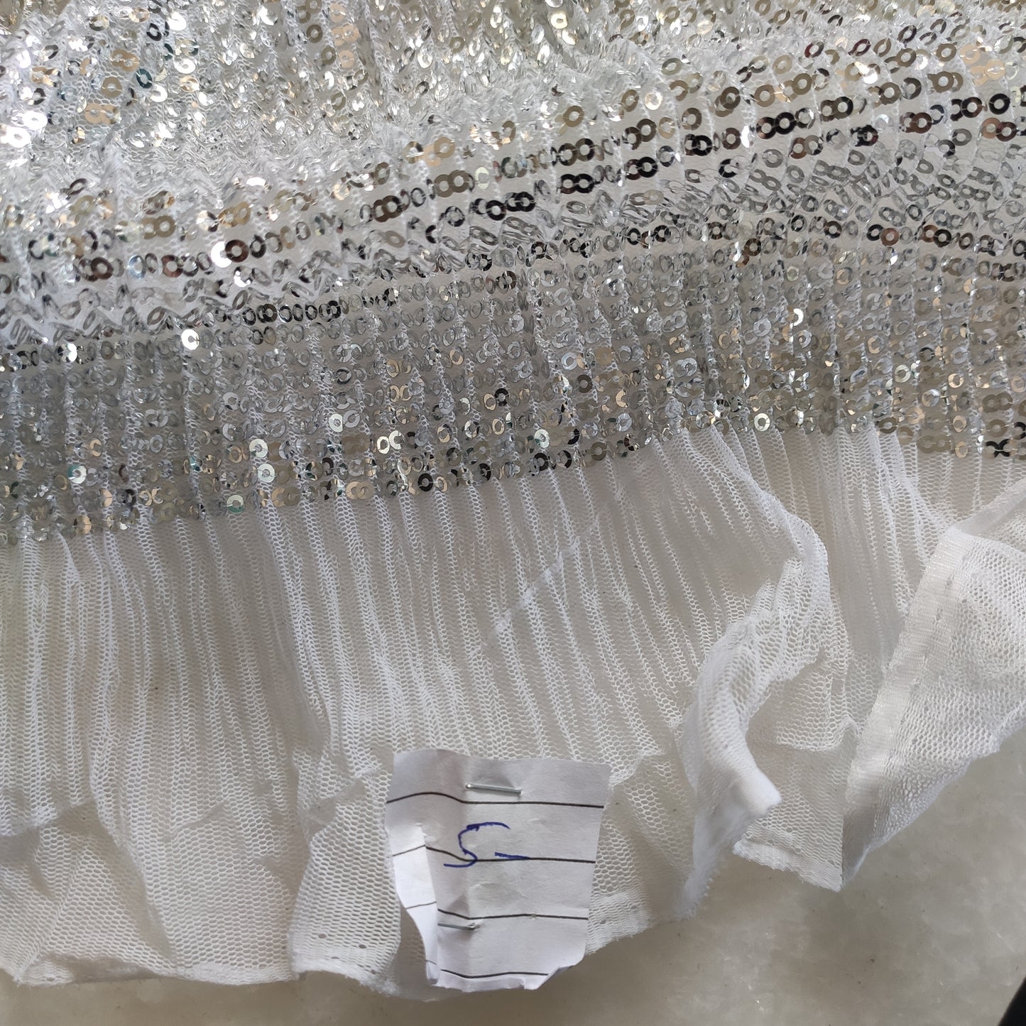 Silver white Sequin embroidered on Imported Lycra net