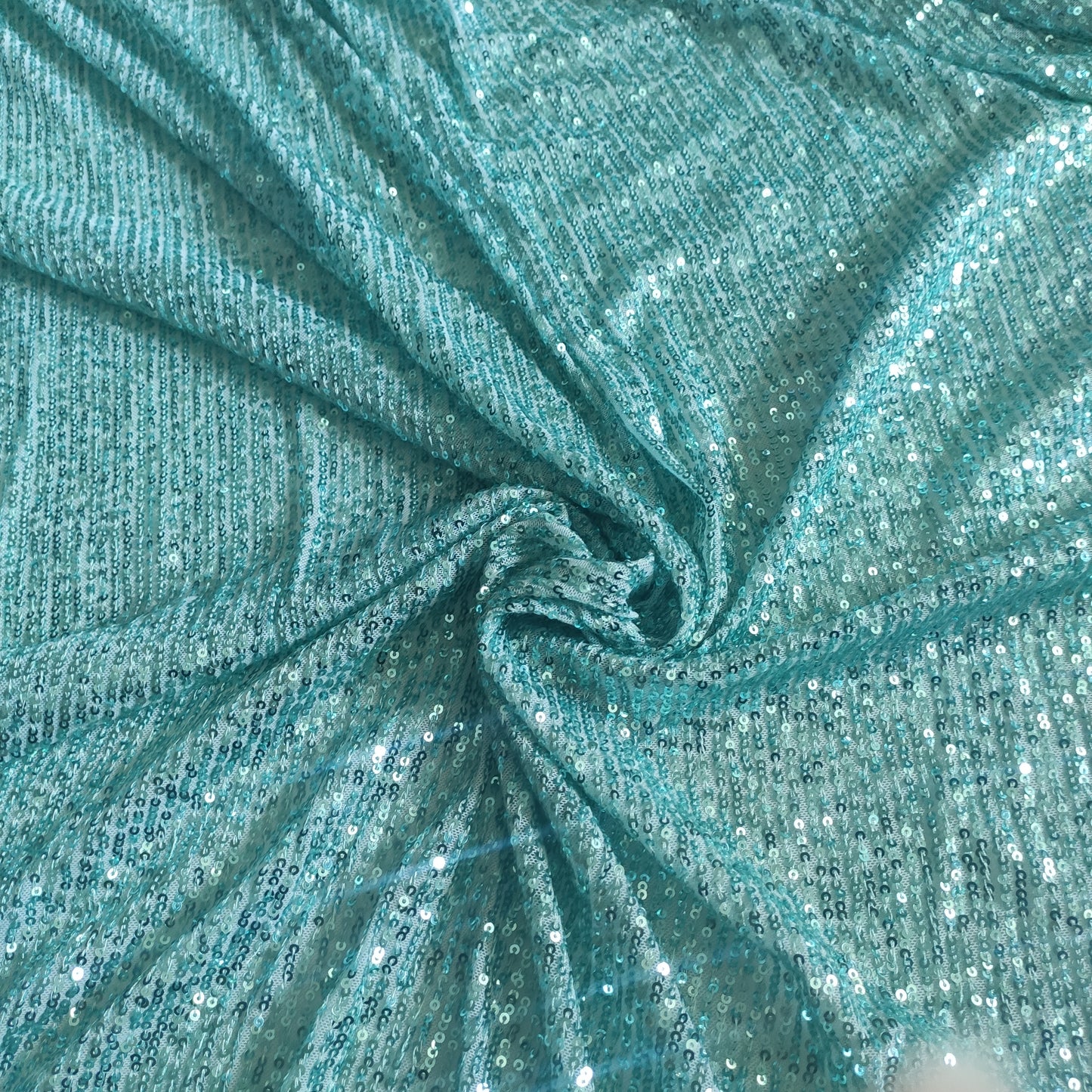 Ice blue Sequin embroidered on Imported Lycra net