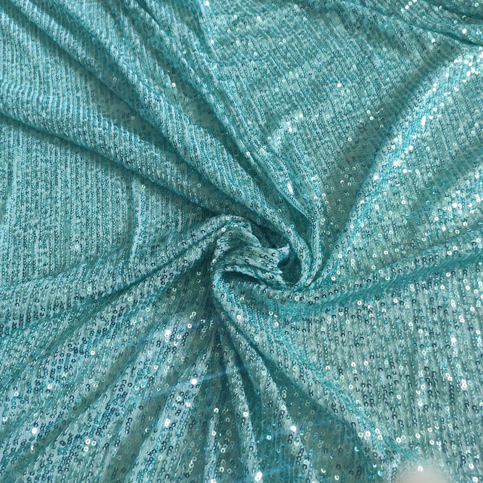 Ice blue Sequin embroidered on Imported Lycra net