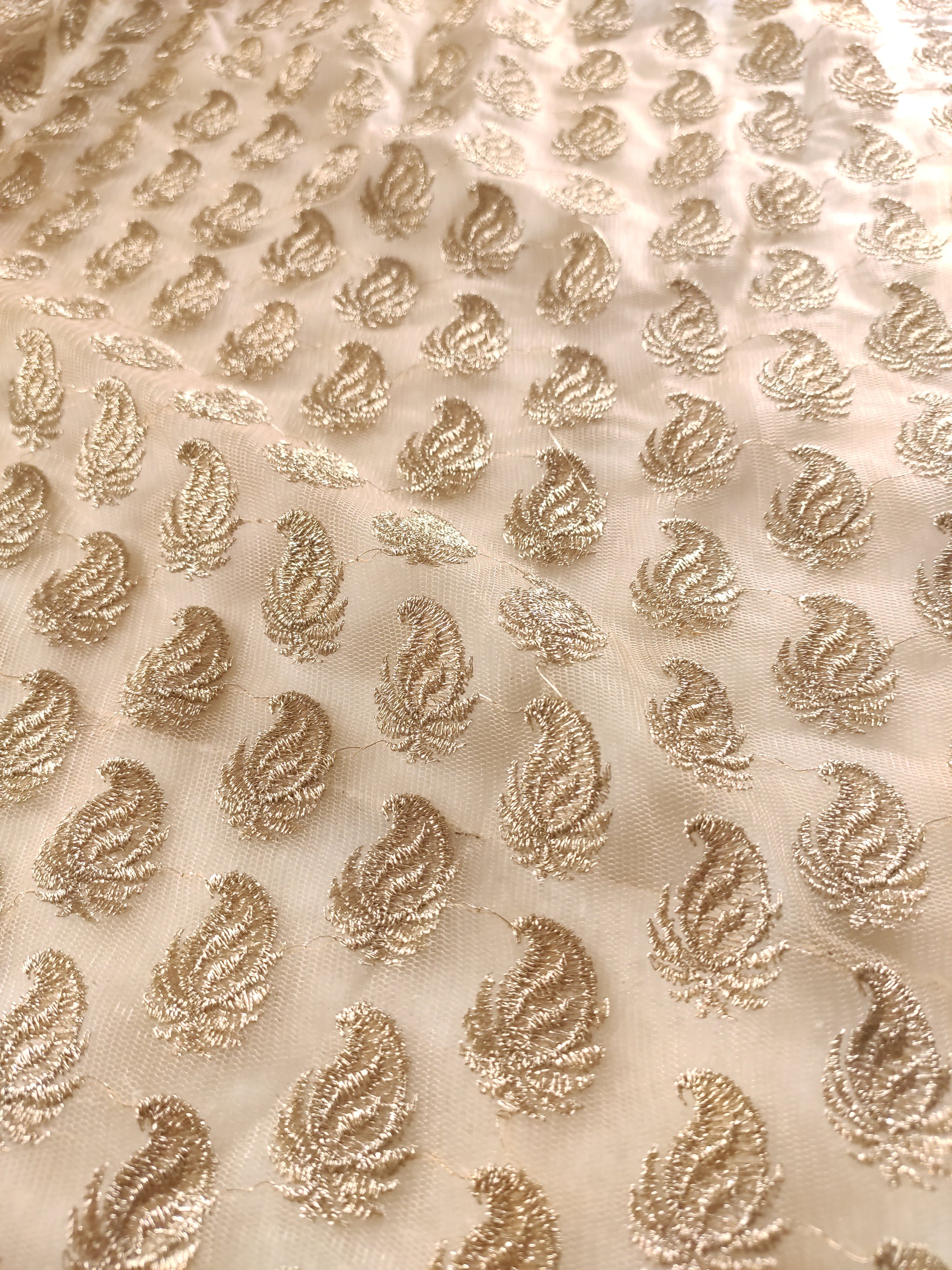 Golden net designer blouse fabric.