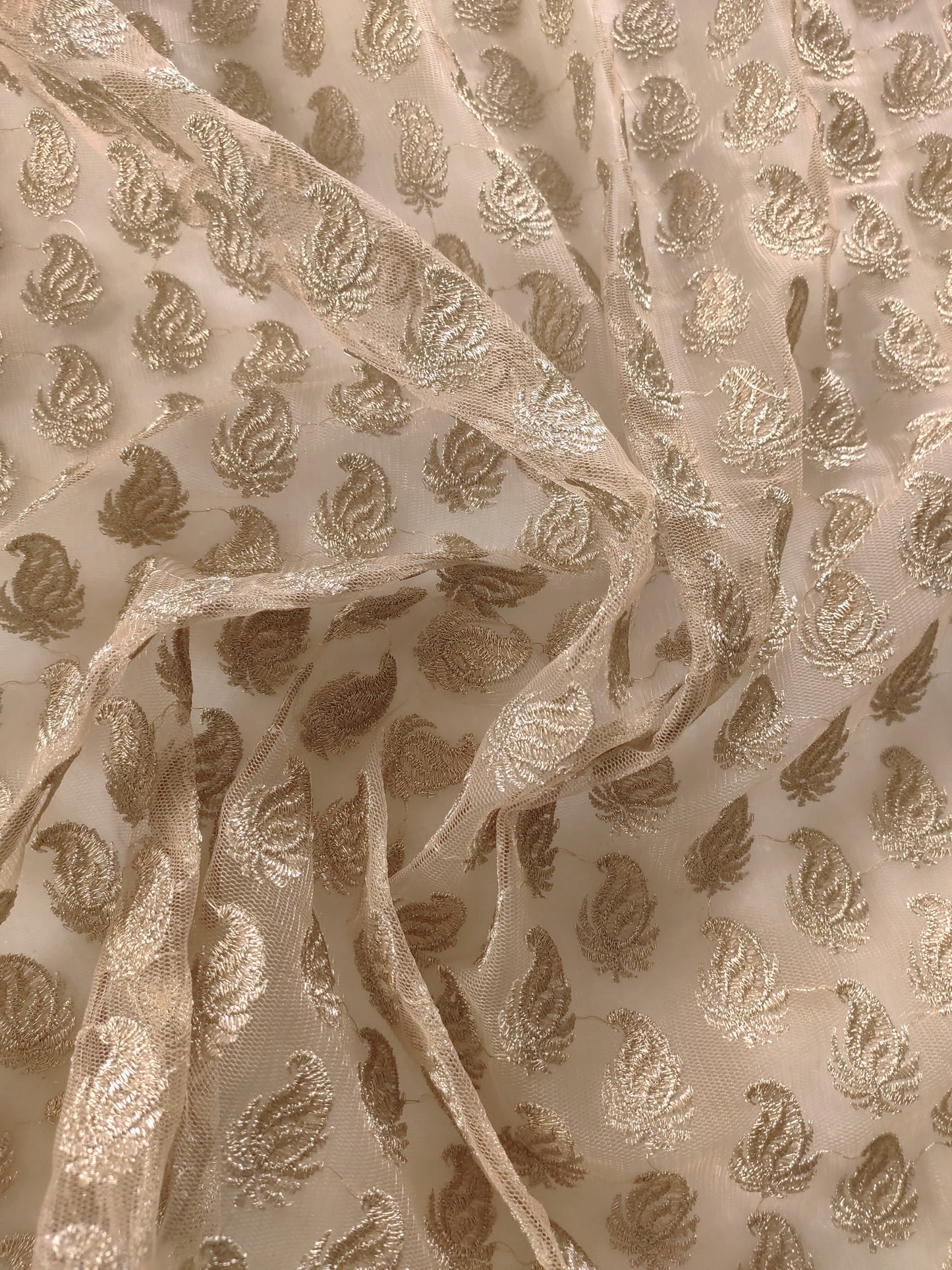 Golden net designer blouse fabric.
