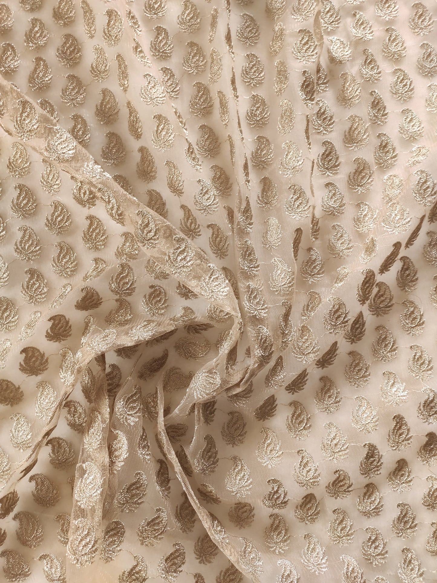 Golden net designer blouse fabric.