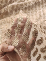 Golden net designer blouse fabric.