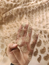 Golden net designer blouse fabric.