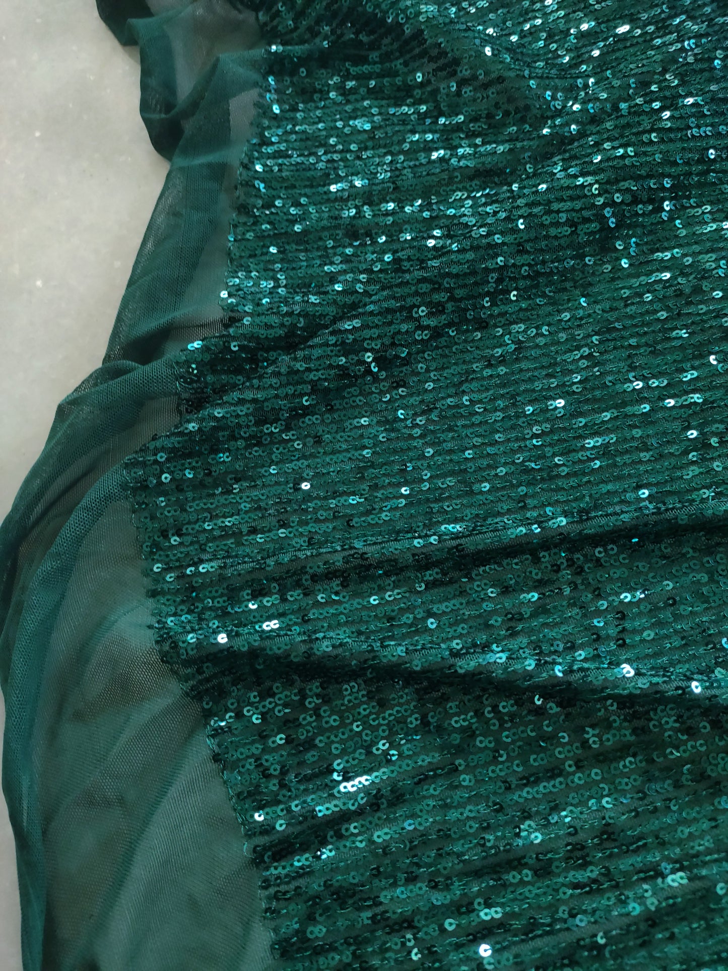 Bottle Green Sequin embroidered on Imported Lycra net