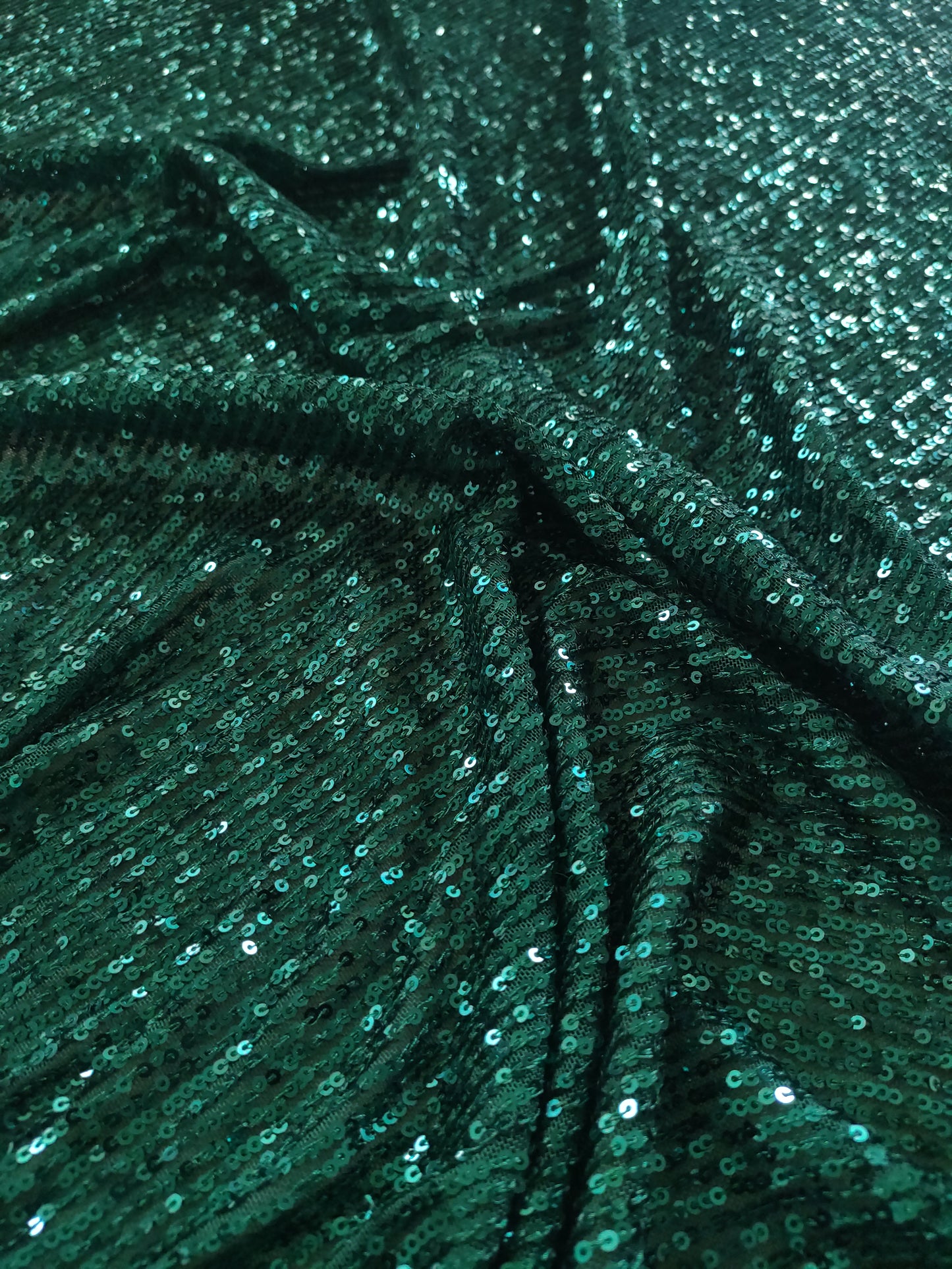 Bottle Green Sequin embroidered on Imported Lycra net