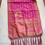 Pink Dupatta with Golden Peacock weaving