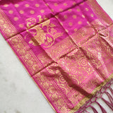 Pink Dupatta with Golden Peacock weaving