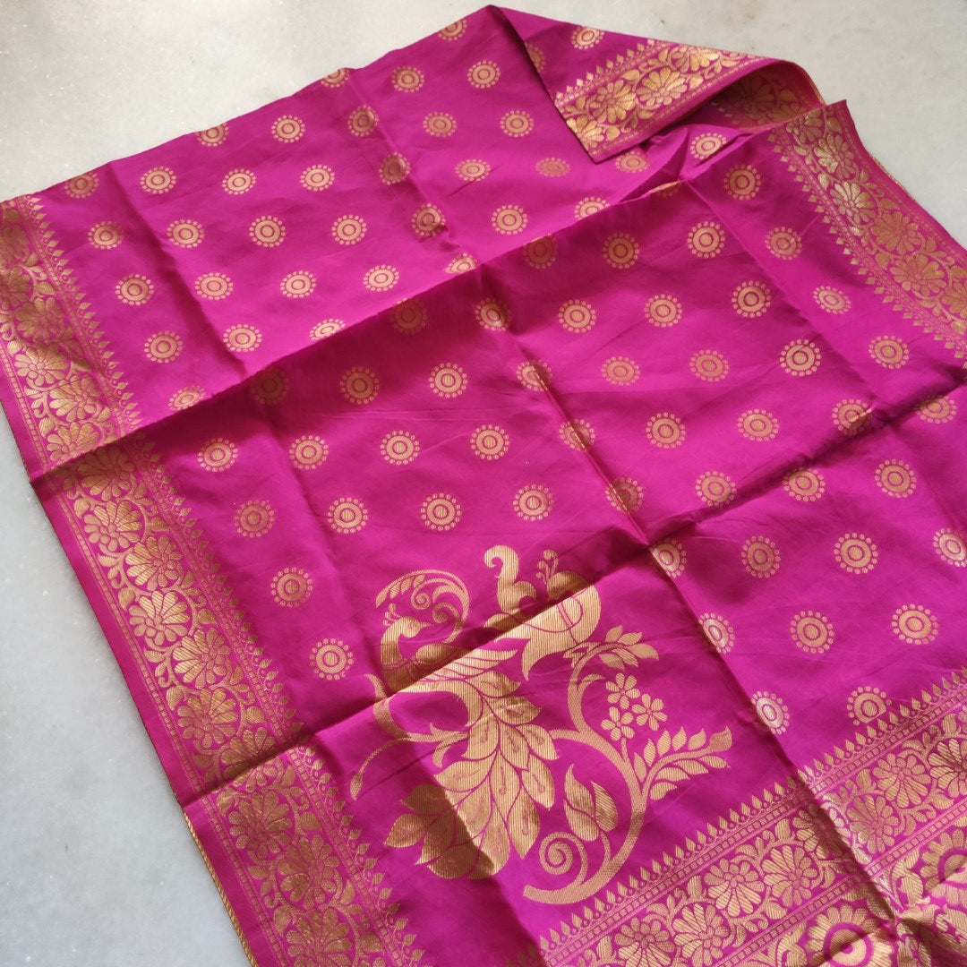 Pink Dupatta with Golden Peacock weaving