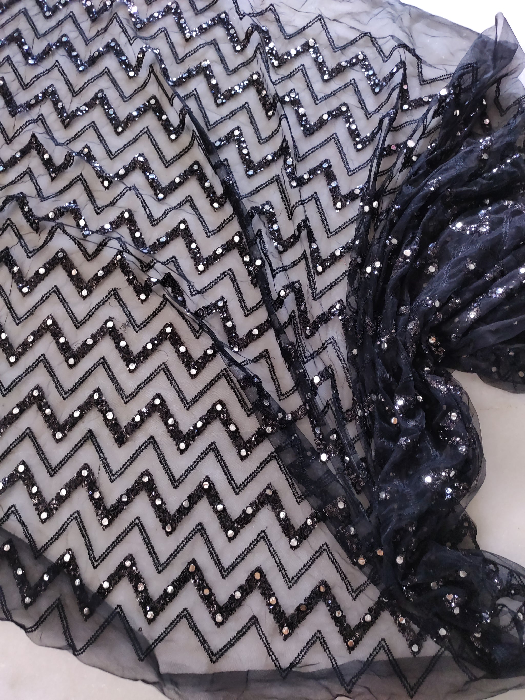 Black Sequin blouse net fabric