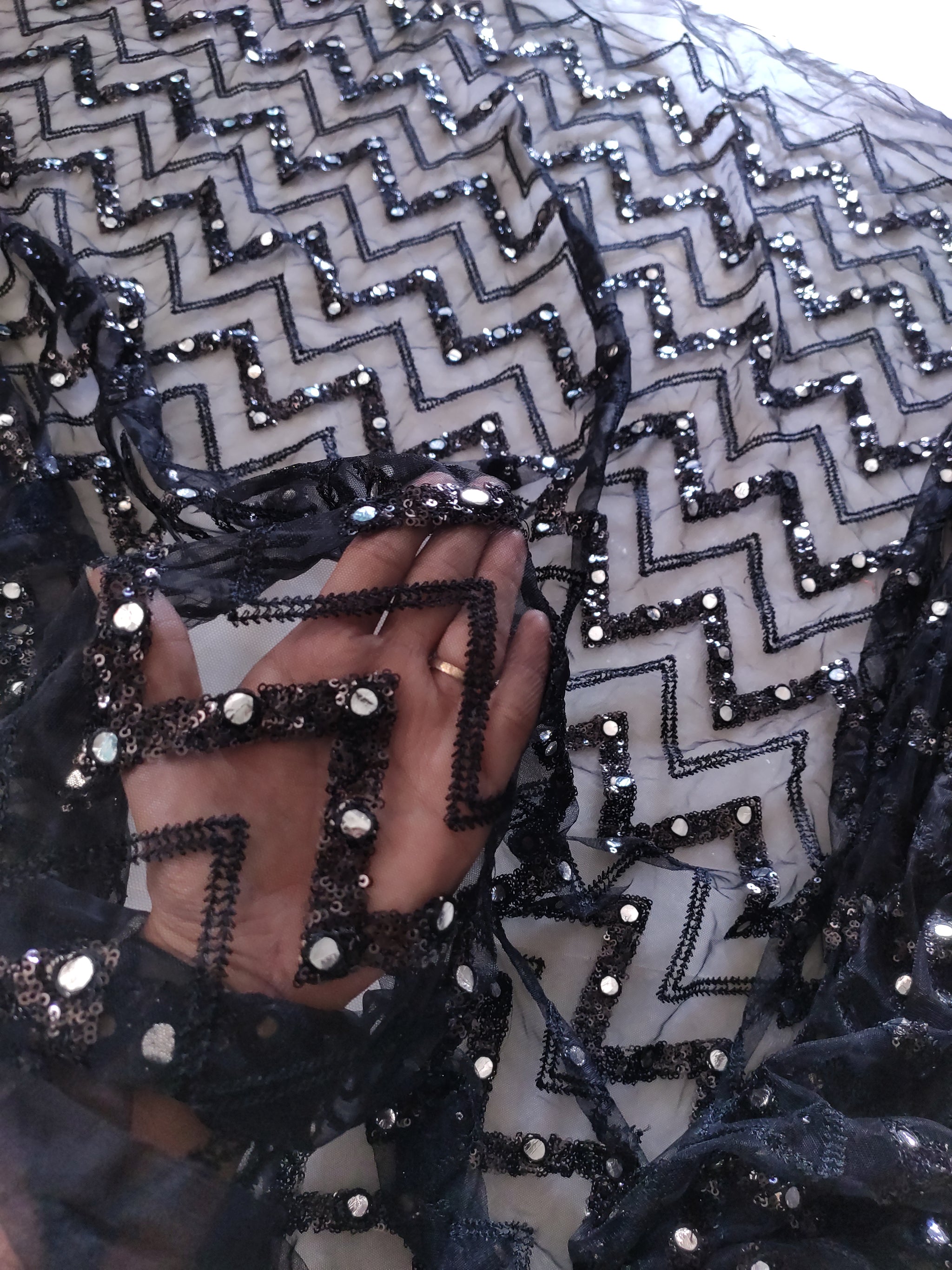Black Sequin blouse net fabric
