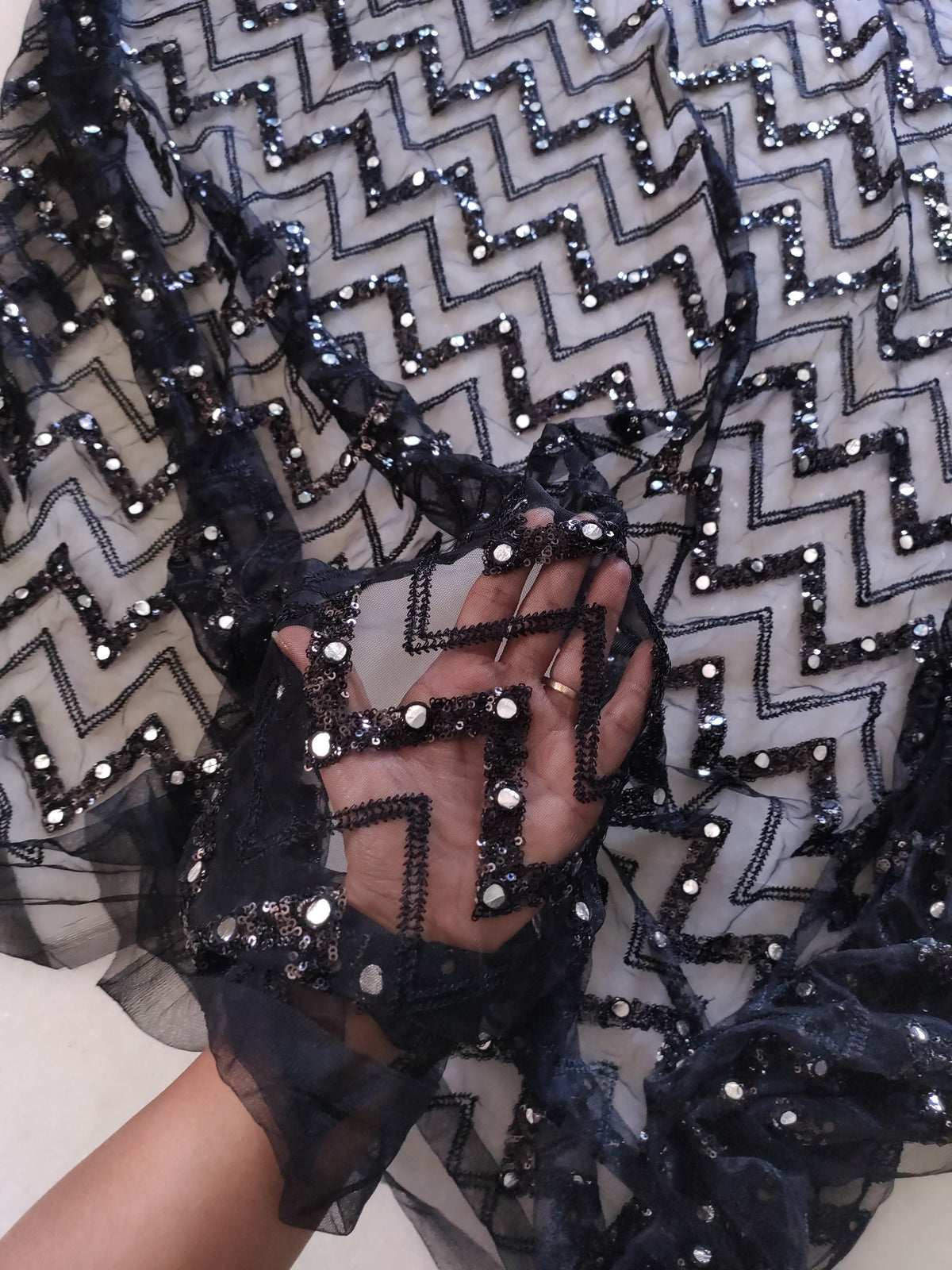 Black Sequin blouse net fabric