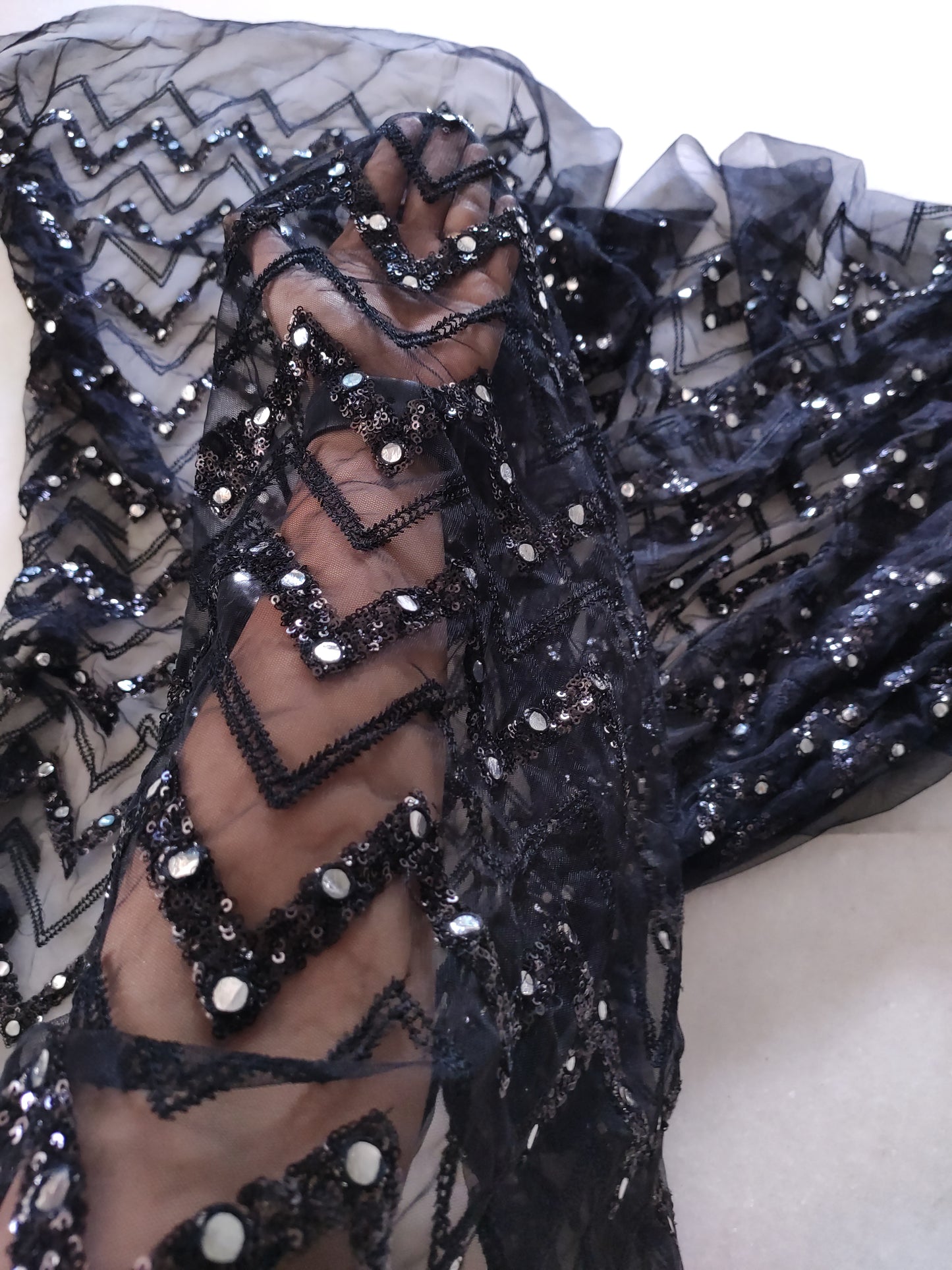 Black Sequin blouse net fabric