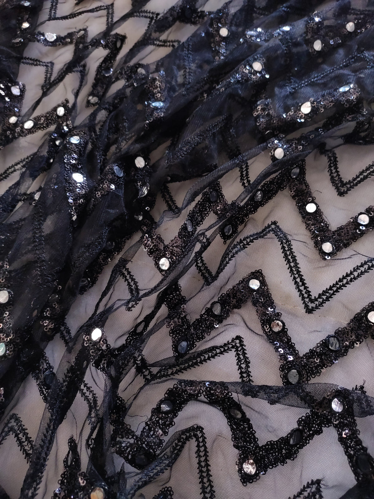 Black Sequin blouse net fabric