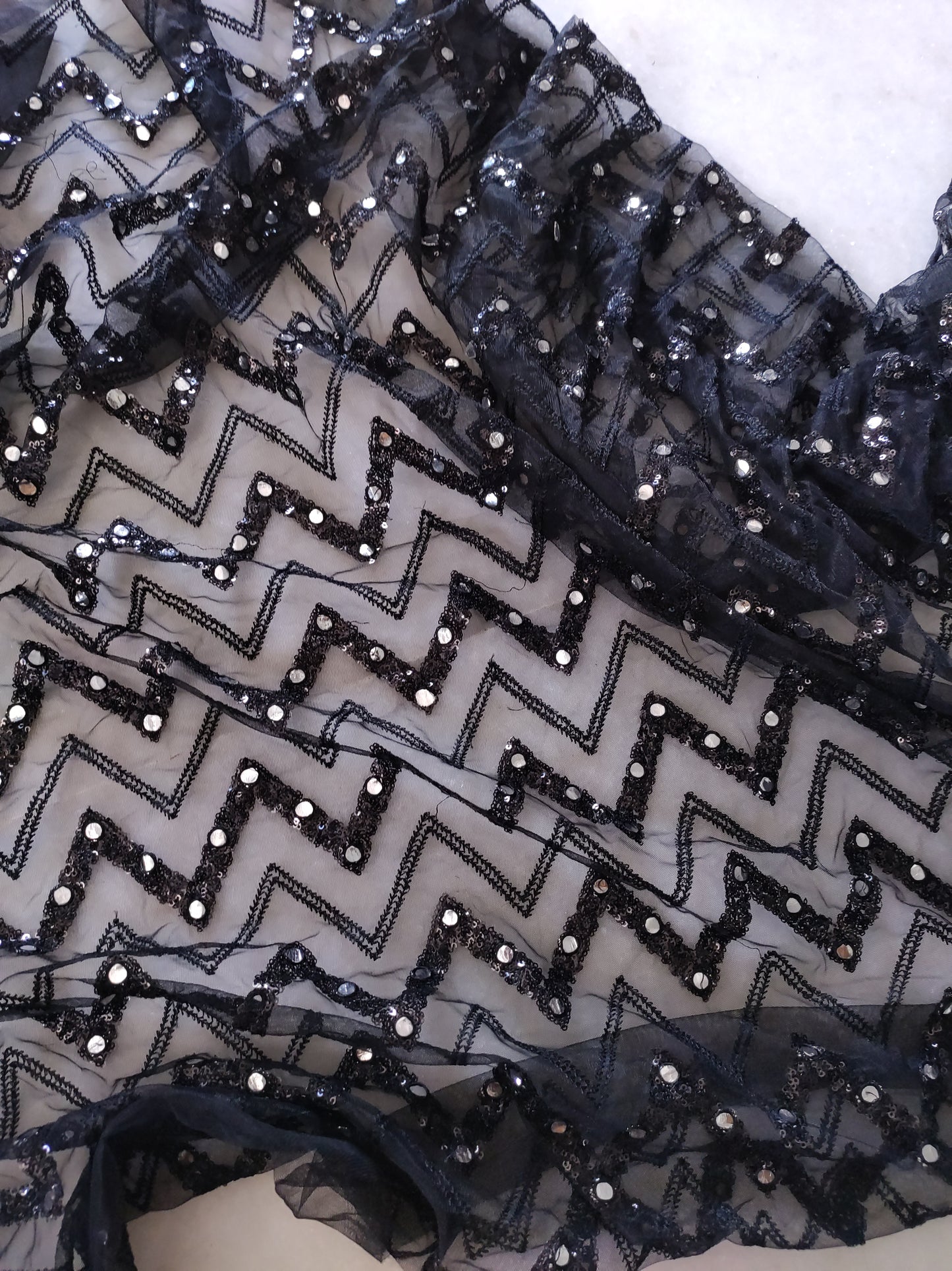 Black Sequin blouse net fabric
