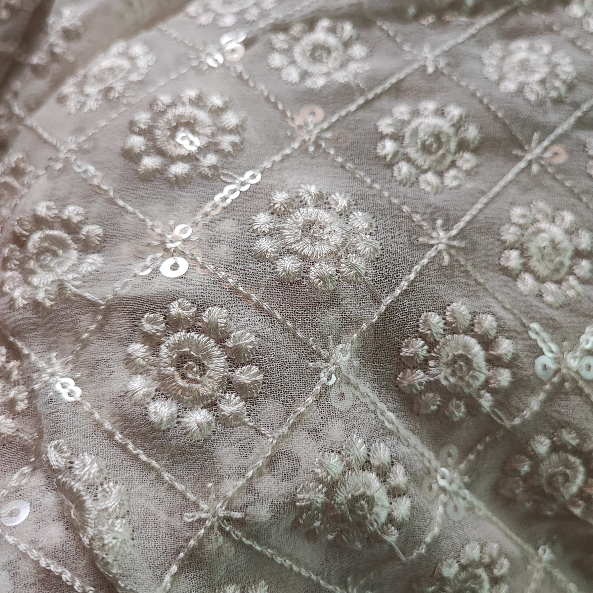 Dyeable georgette fabric with transparent sequins and thread work for blouse