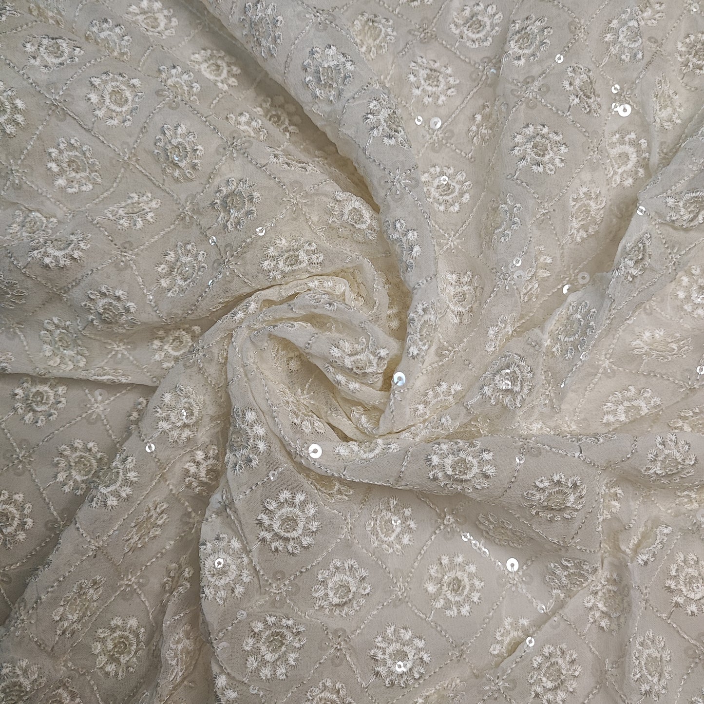Dyeable georgette fabric with transparent sequins and thread work for blouse