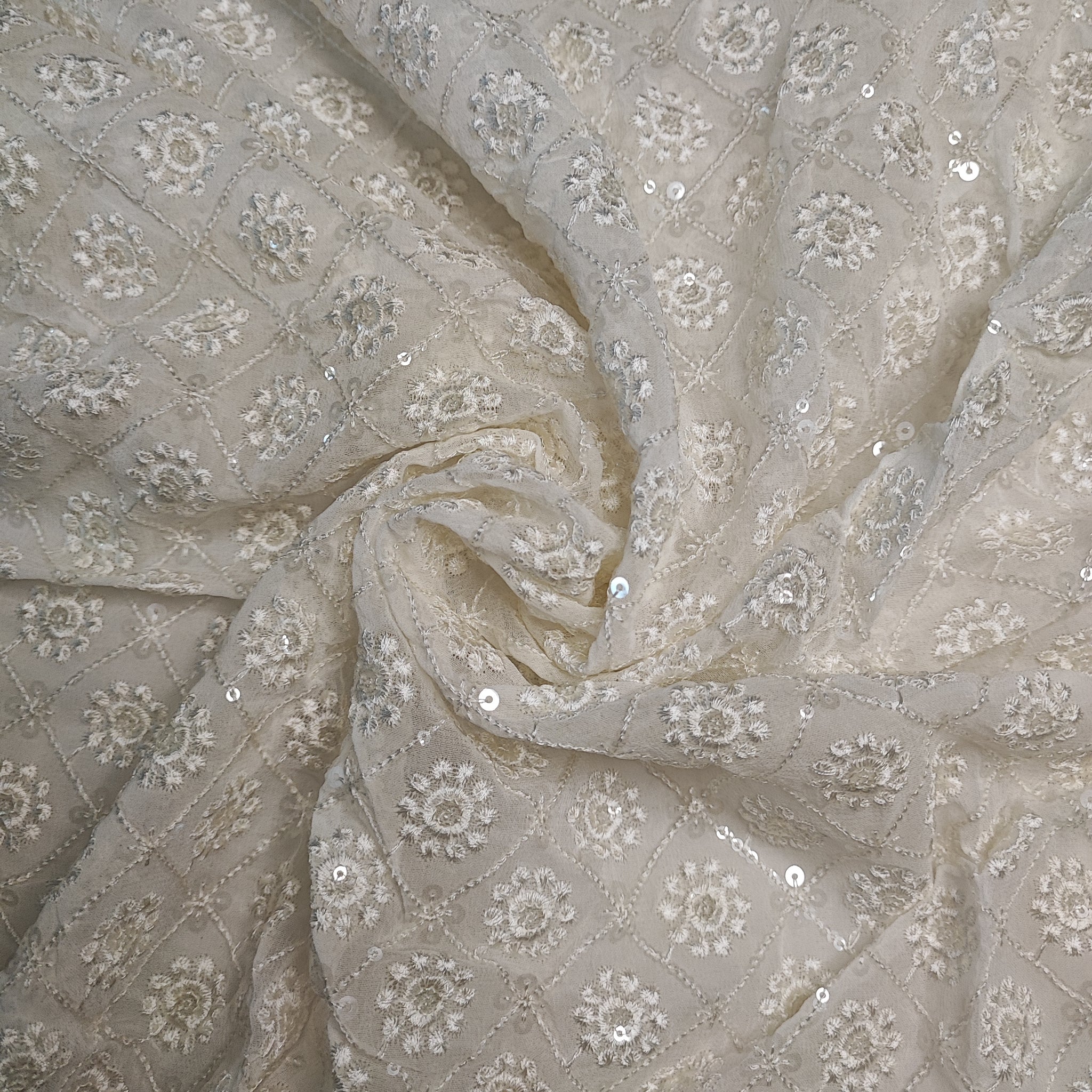 Dyeable georgette fabric with transparent sequins and thread work for blouse