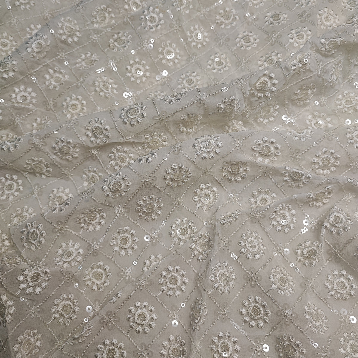 Dyeable georgette fabric with transparent sequins and thread work for blouse