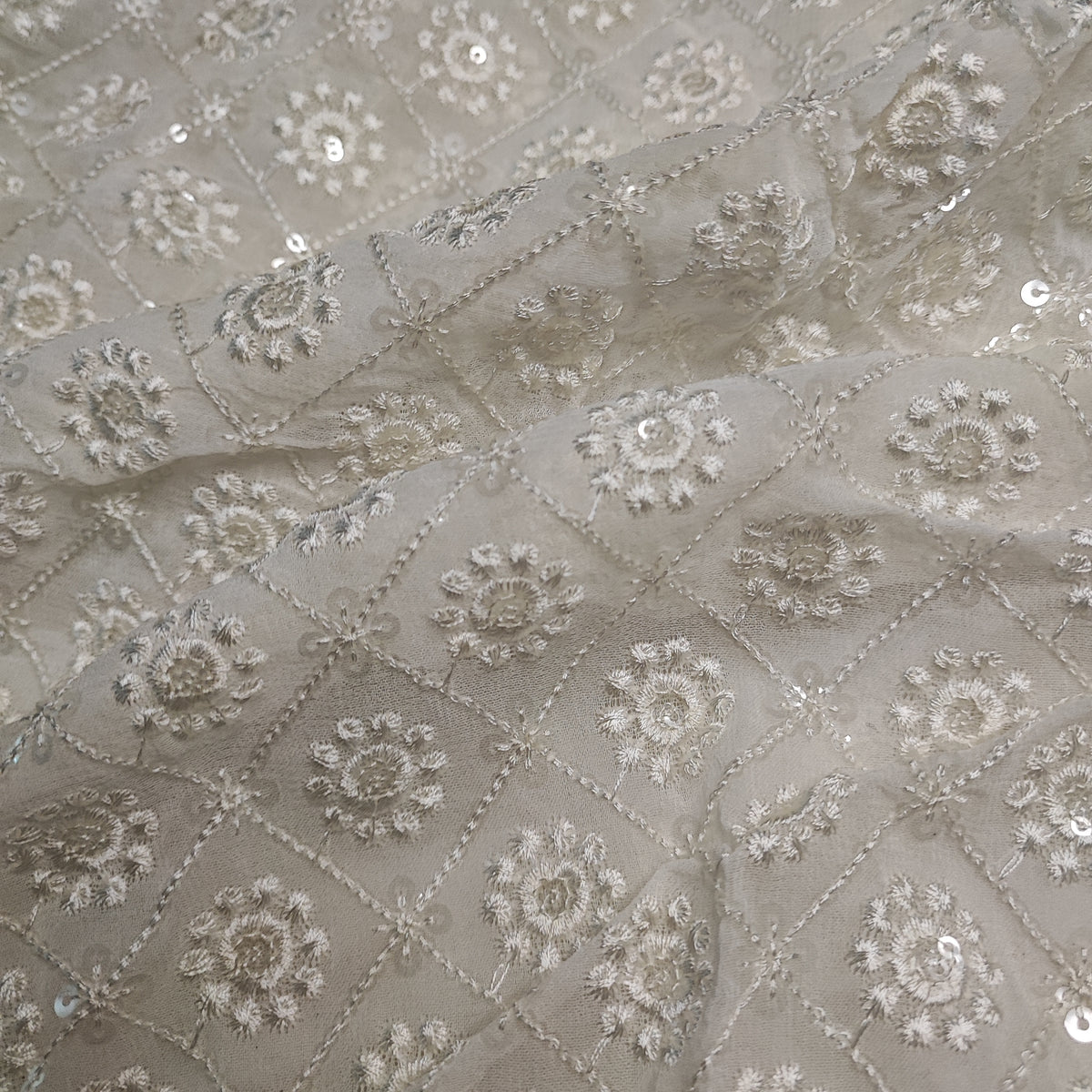 Dyeable georgette fabric with transparent sequins and thread work for blouse