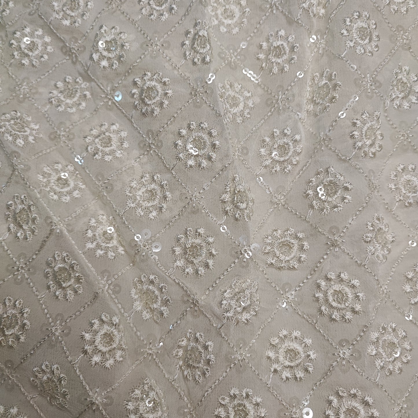 Dyeable georgette fabric with transparent sequins and thread work for blouse