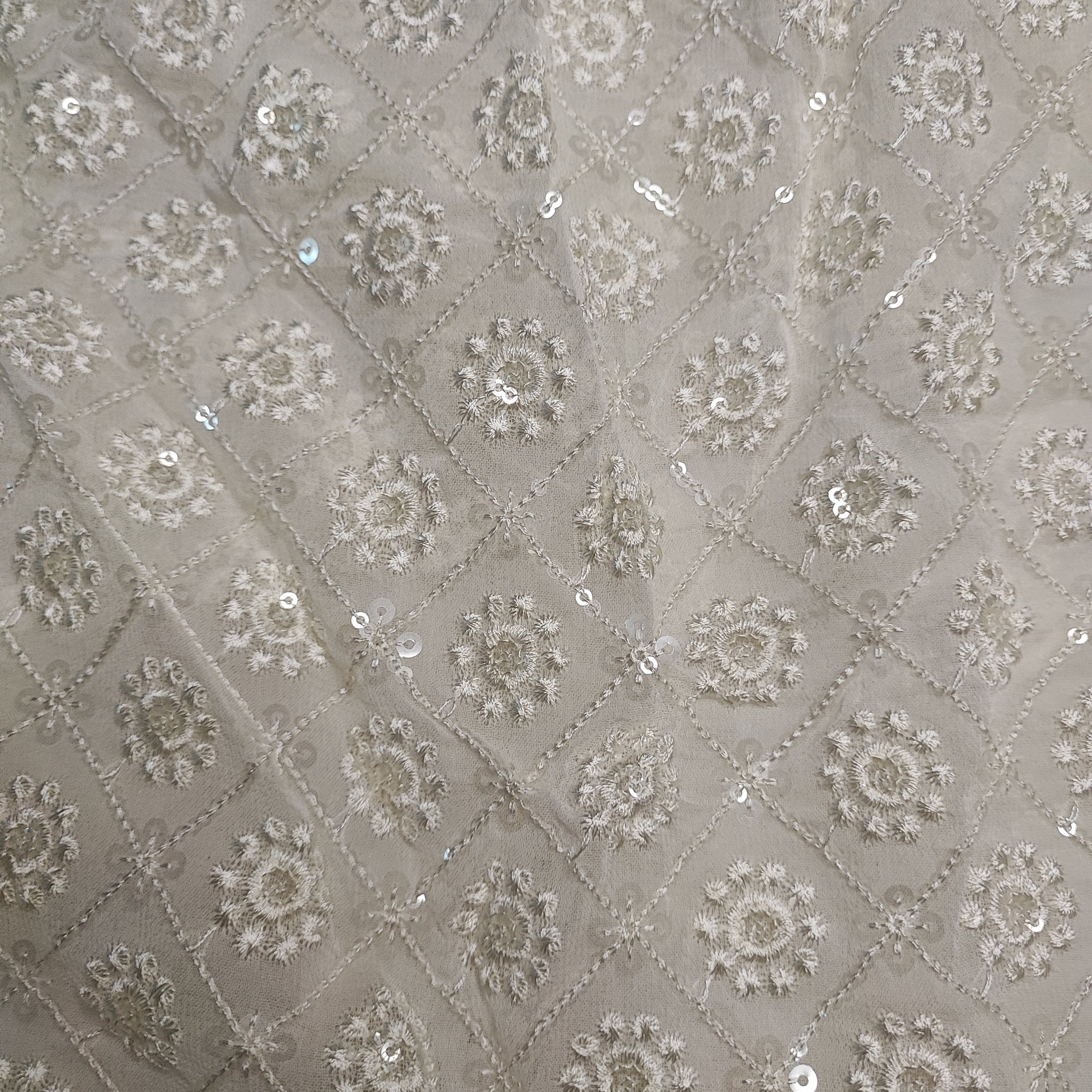 Dyeable georgette fabric with transparent sequins and thread work for blouse