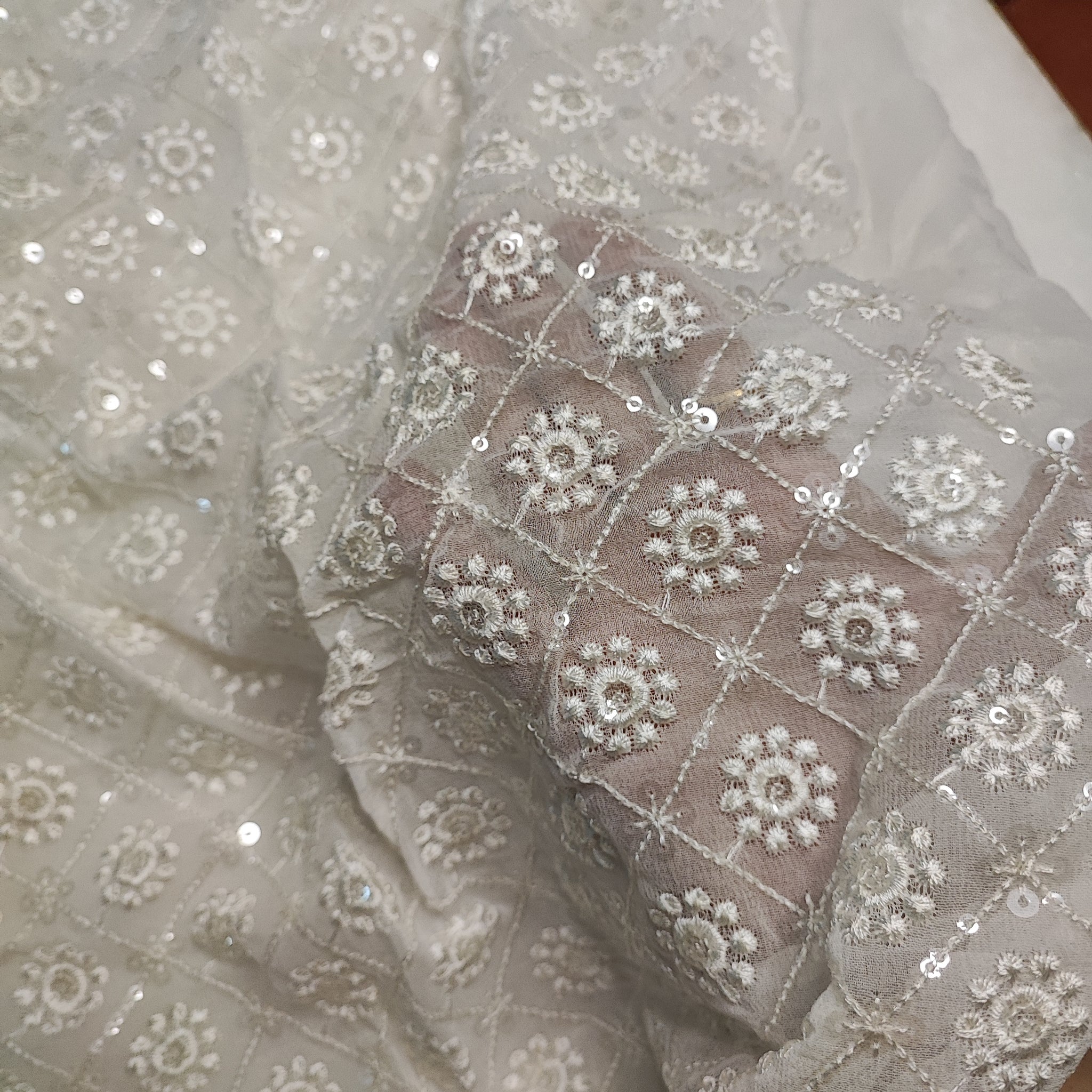 Dyeable georgette fabric with transparent sequins and thread work for blouse