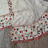 White Embroidered cotton salwar kameez material - Unstitched