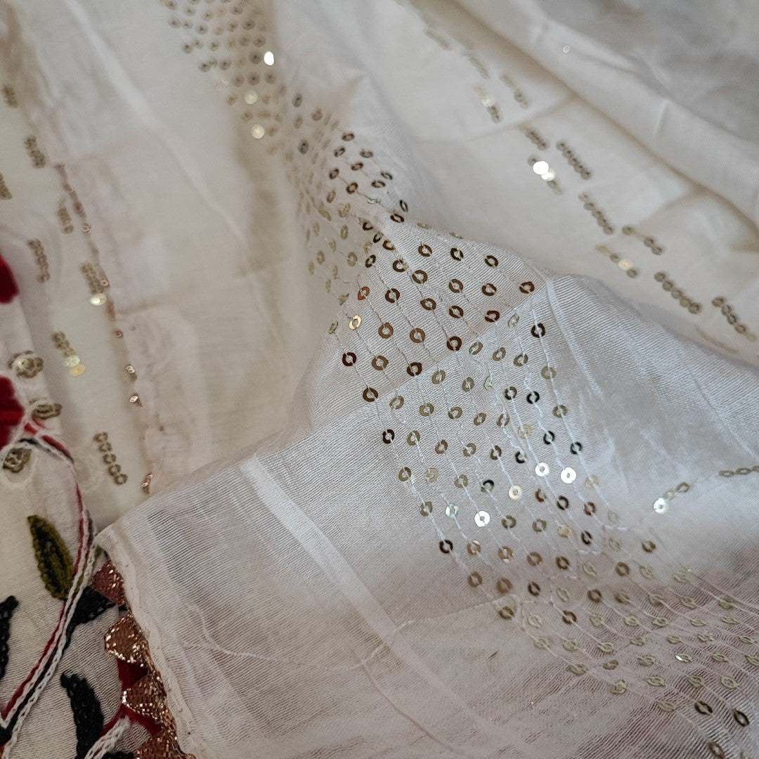 White Embroidered cotton salwar kameez material - Unstitched