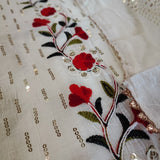 White Embroidered cotton salwar kameez material - Unstitched