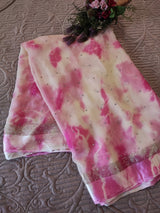 Pink Chiffon saree with silver Zari border.