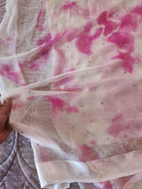 Pink Chiffon saree with silver Zari border.