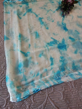 Blue Chiffon saree with silver Zari border.