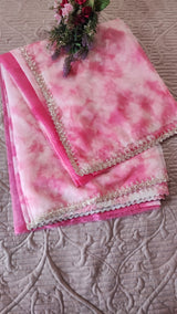 Partywear Pink Saree with Silver embroidery on Organza tissue fabric