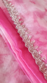 Partywear Pink Saree with Silver embroidery on Organza tissue fabric