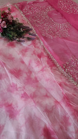 Partywear Pink Saree with Silver embroidery on Organza tissue fabric