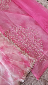 Partywear Pink Saree with Silver embroidery on Organza tissue fabric