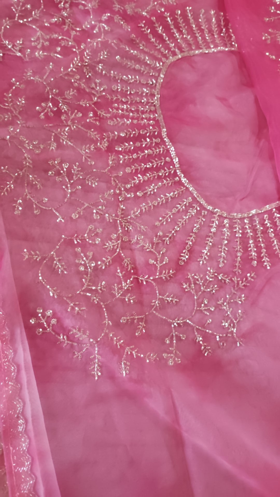 Partywear Pink Saree with Silver embroidery on Organza tissue fabric