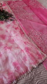 Partywear Pink Saree with Silver embroidery on Organza tissue fabric