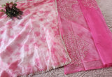 Partywear Pink Saree with Silver embroidery on Organza tissue fabric