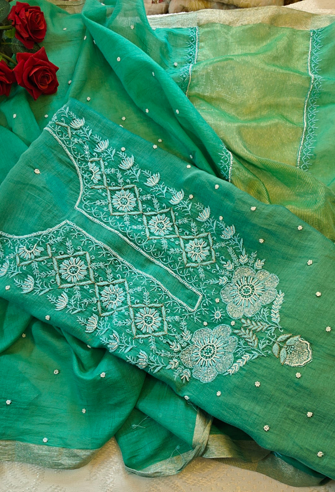 Pure Mul handwork chikankari Kurta Dupatta set