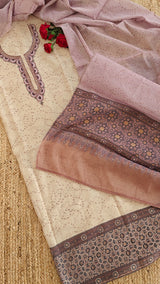 Woven Jamdani handwork on linen fabric Dress material.